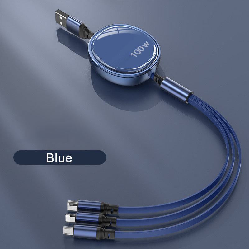 100W 3-in-1 Fast Charging Cable – Retractable USB Charger with Type-C