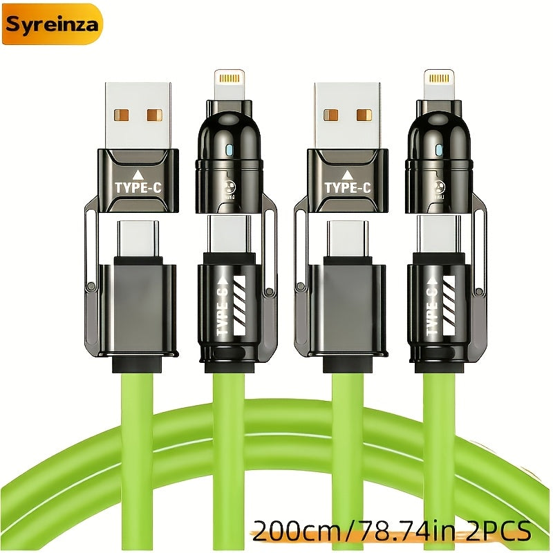 2-Pack 240W 4-in-1 Fast Charging Cable Set – USB-A, USB-C & Lightning Multi-Function