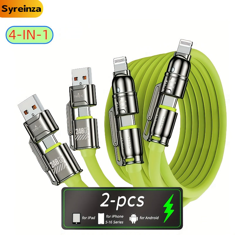 2-Pack 240W 4-in-1 Fast Charging Cable Set – USB-A, USB-C & Lightning Multi-Function