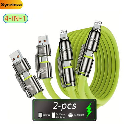2-Pack 240W 4-in-1 Fast Charging Cable Set – USB-A, USB-C & Lightning Multi-Function