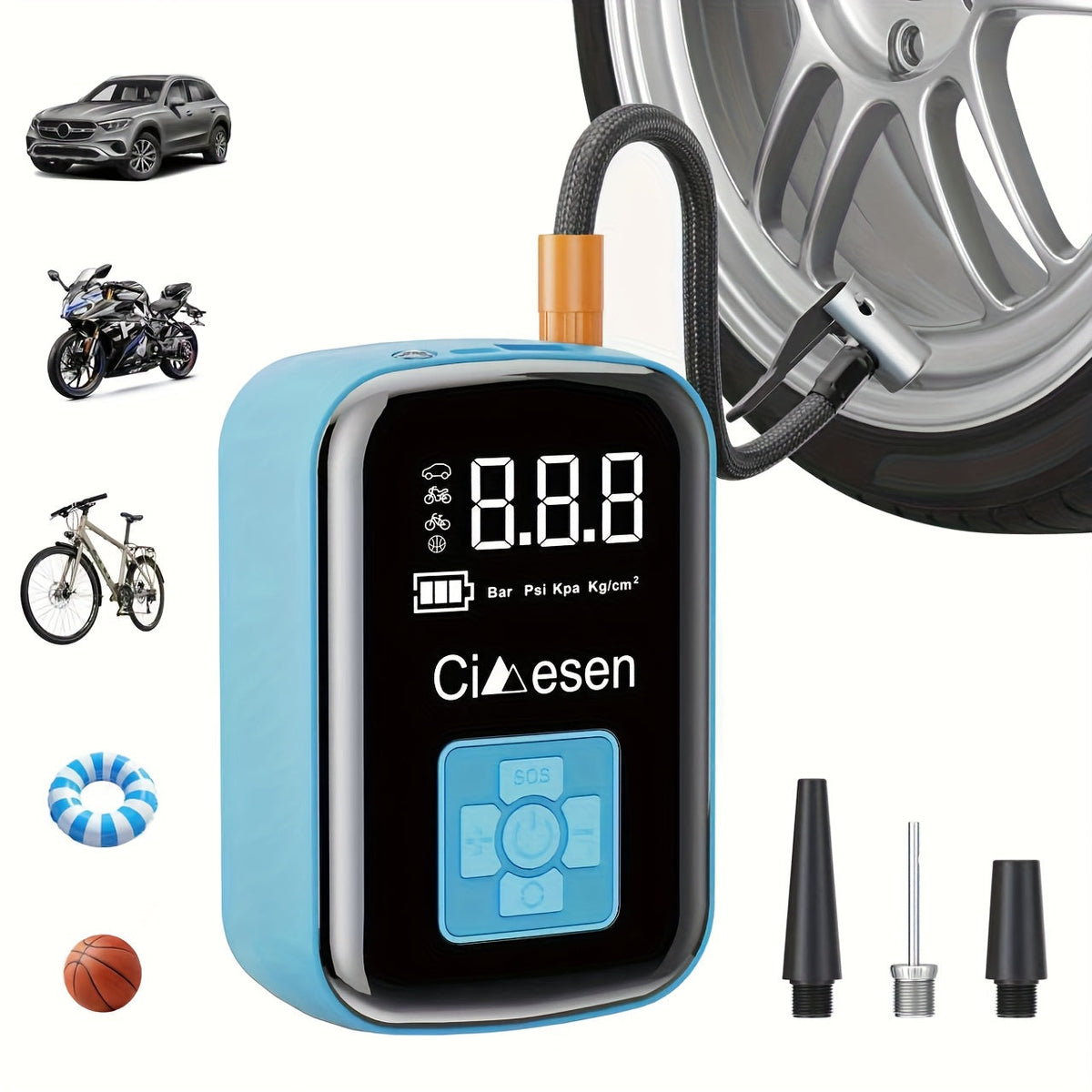 Portable Tire Inflator Air Compressor Cordless Electric Air Pump with Digital Display