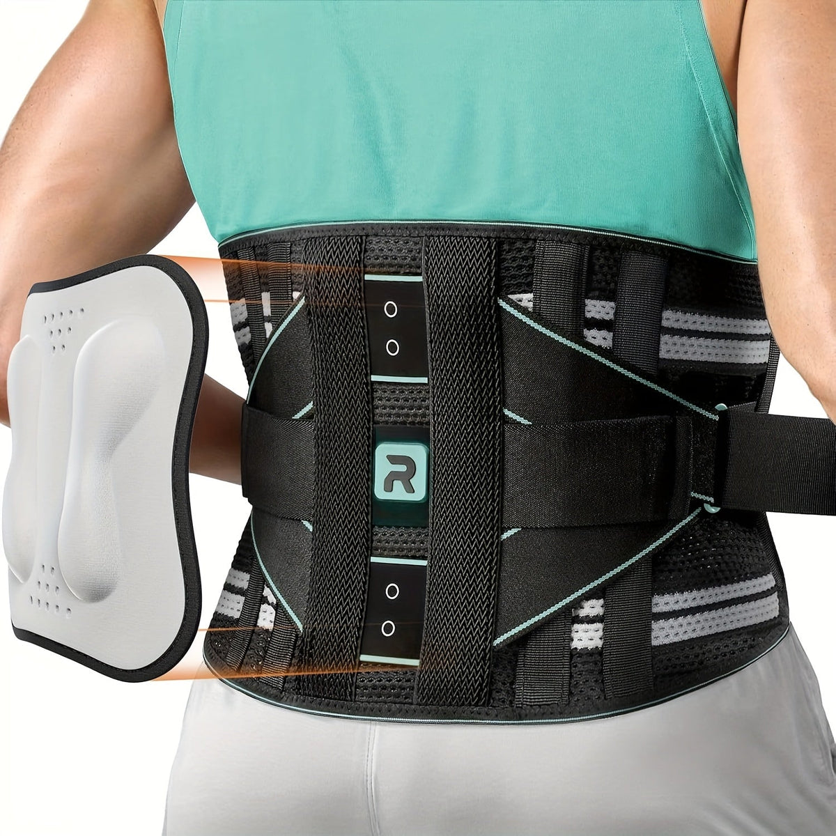 8X Lumbar Support Back Brace with Massage Pad