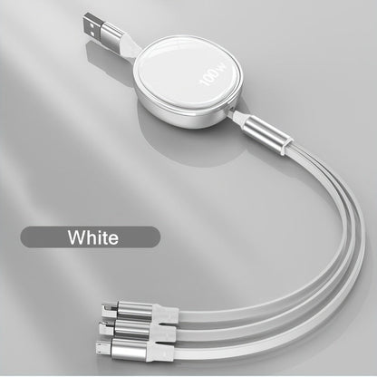 100W 3-in-1 Fast Charging Cable – Retractable USB Charger with Type-C