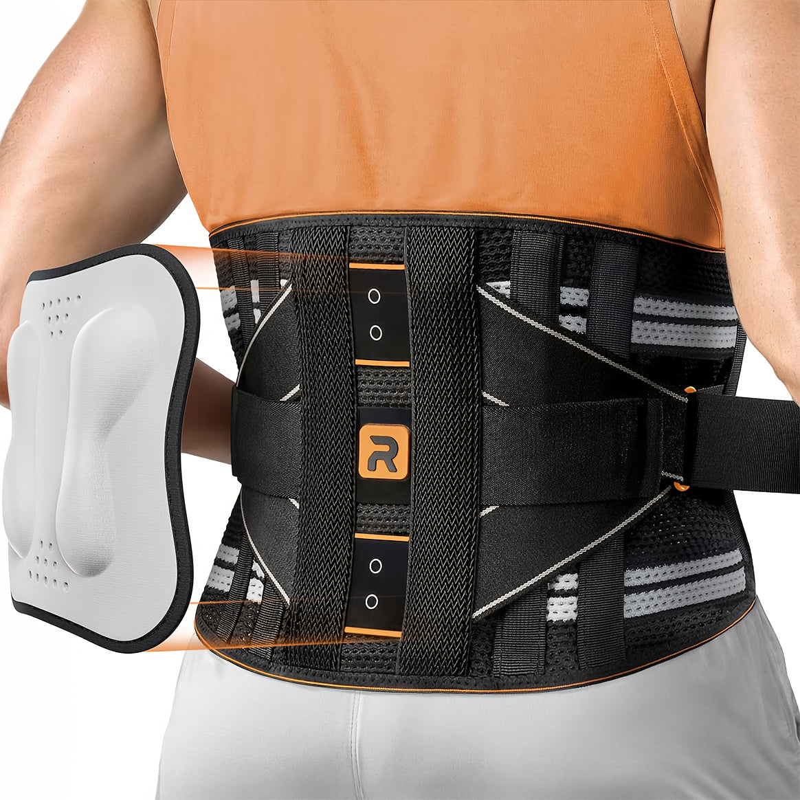 8X Lumbar Support Back Brace with Massage Pad