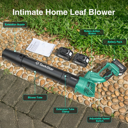 Cordless Leaf Blower 550 CFM with Rotating Head, 2 x 4.0Ah Batteries & Fast Charger,