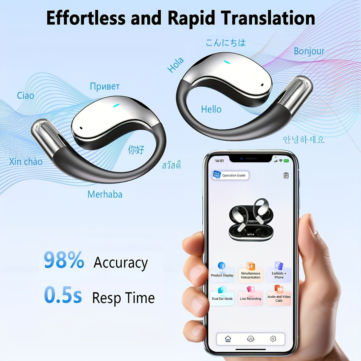 AI Language Translator Earbuds, 156 Languages & Accents, Real-Time 3-in-1 Translation