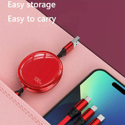 100W 3-in-1 Fast Charging Cable – Retractable USB Charger with Type-C