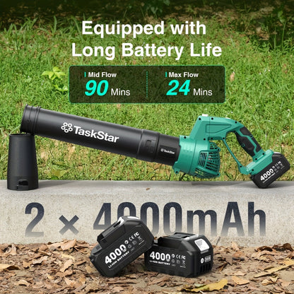 Cordless Leaf Blower 550 CFM with Rotating Head, 2 x 4.0Ah Batteries & Fast Charger,
