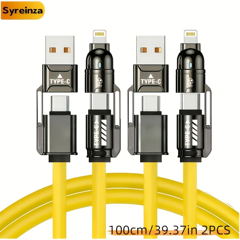2-Pack 240W 4-in-1 Fast Charging Cable Set – USB-A, USB-C & Lightning Multi-Function