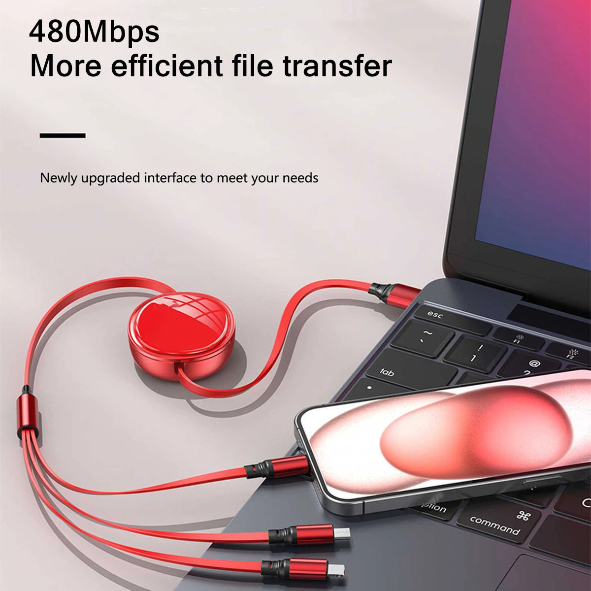 100W 3-in-1 Fast Charging Cable – Retractable USB Charger with Type-C