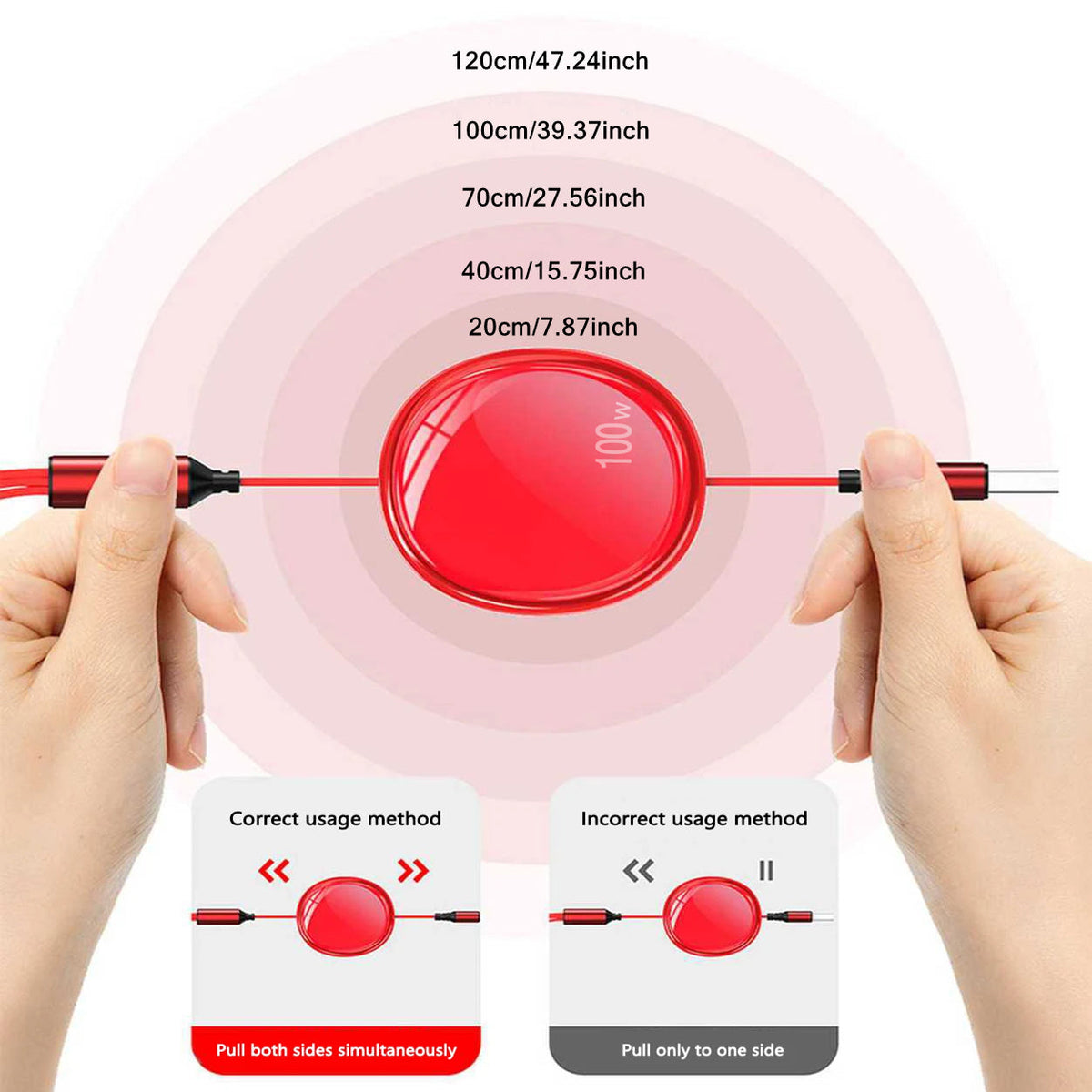 100W 3-in-1 Fast Charging Cable – Retractable USB Charger with Type-C