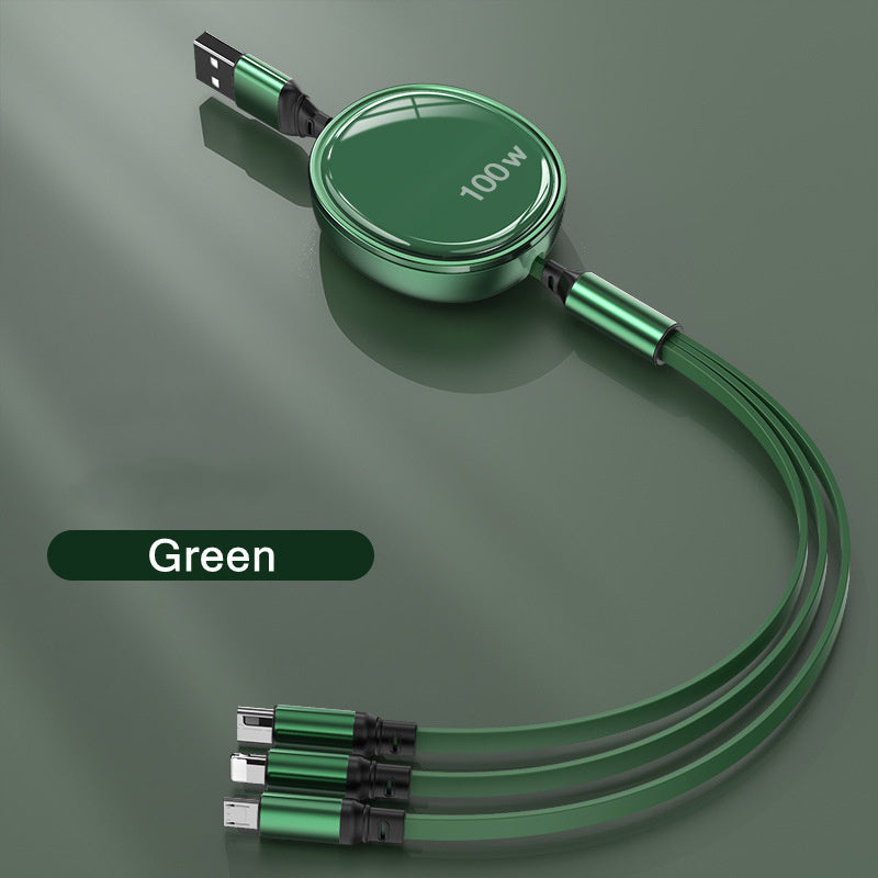 100W 3-in-1 Fast Charging Cable – Retractable USB Charger with Type-C