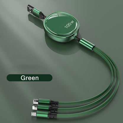 100W 3-in-1 Fast Charging Cable – Retractable USB Charger with Type-C