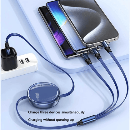 100W 3-in-1 Fast Charging Cable – Retractable USB Charger with Type-C