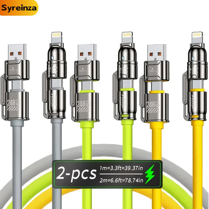 2-Pack 240W 4-in-1 Fast Charging Cable Set – USB-A, USB-C & Lightning Multi-Function