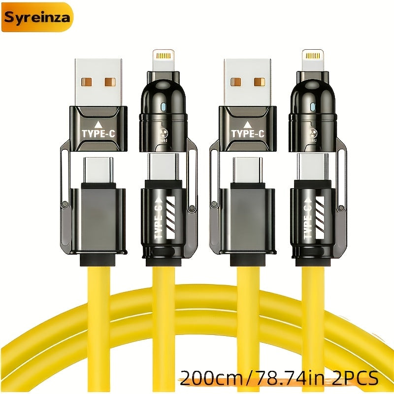 2-Pack 240W 4-in-1 Fast Charging Cable Set – USB-A, USB-C & Lightning Multi-Function