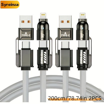 2-Pack 240W 4-in-1 Fast Charging Cable Set – USB-A, USB-C & Lightning Multi-Function