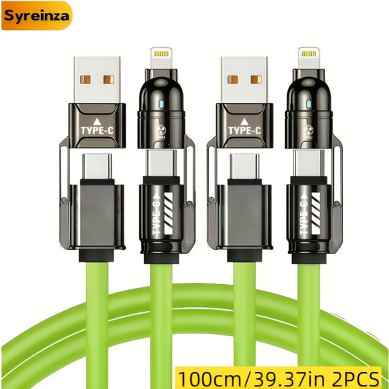 2-Pack 240W 4-in-1 Fast Charging Cable Set – USB-A, USB-C & Lightning Multi-Function