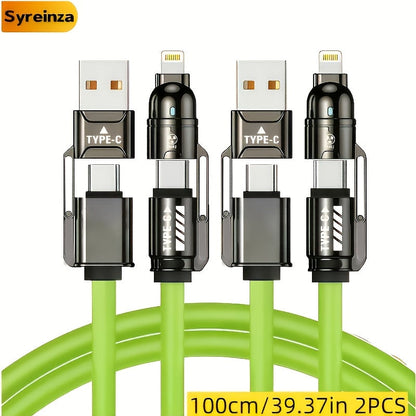 2-Pack 240W 4-in-1 Fast Charging Cable Set – USB-A, USB-C & Lightning Multi-Function