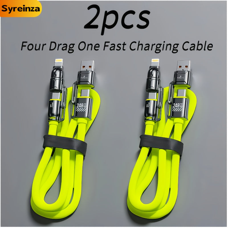 2-Pack 240W 4-in-1 Fast Charging Cable Set – USB-A, USB-C & Lightning Multi-Function