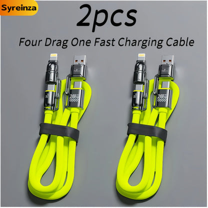 2-Pack 240W 4-in-1 Fast Charging Cable Set – USB-A, USB-C & Lightning Multi-Function
