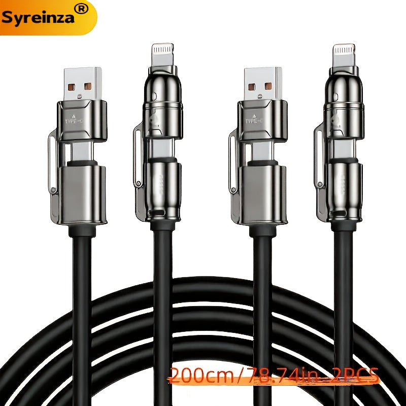 2-Pack 240W 4-in-1 Fast Charging Cable Set – USB-A, USB-C & Lightning Multi-Function