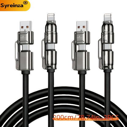 2-Pack 240W 4-in-1 Fast Charging Cable Set – USB-A, USB-C & Lightning Multi-Function
