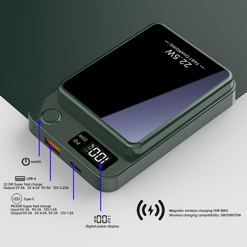 10000mAh Magnetic Wireless Power Bank 22.5W USB-C Fast Charging