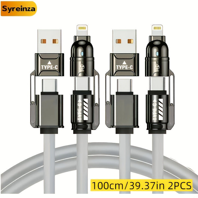 2-Pack 240W 4-in-1 Fast Charging Cable Set – USB-A, USB-C & Lightning Multi-Function