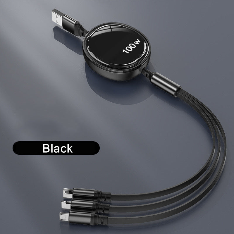 100W 3-in-1 Fast Charging Cable – Retractable USB Charger with Type-C