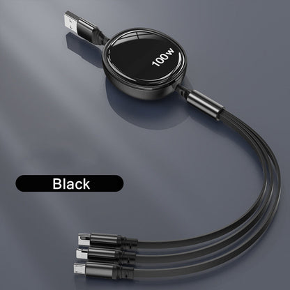 100W 3-in-1 Fast Charging Cable – Retractable USB Charger with Type-C